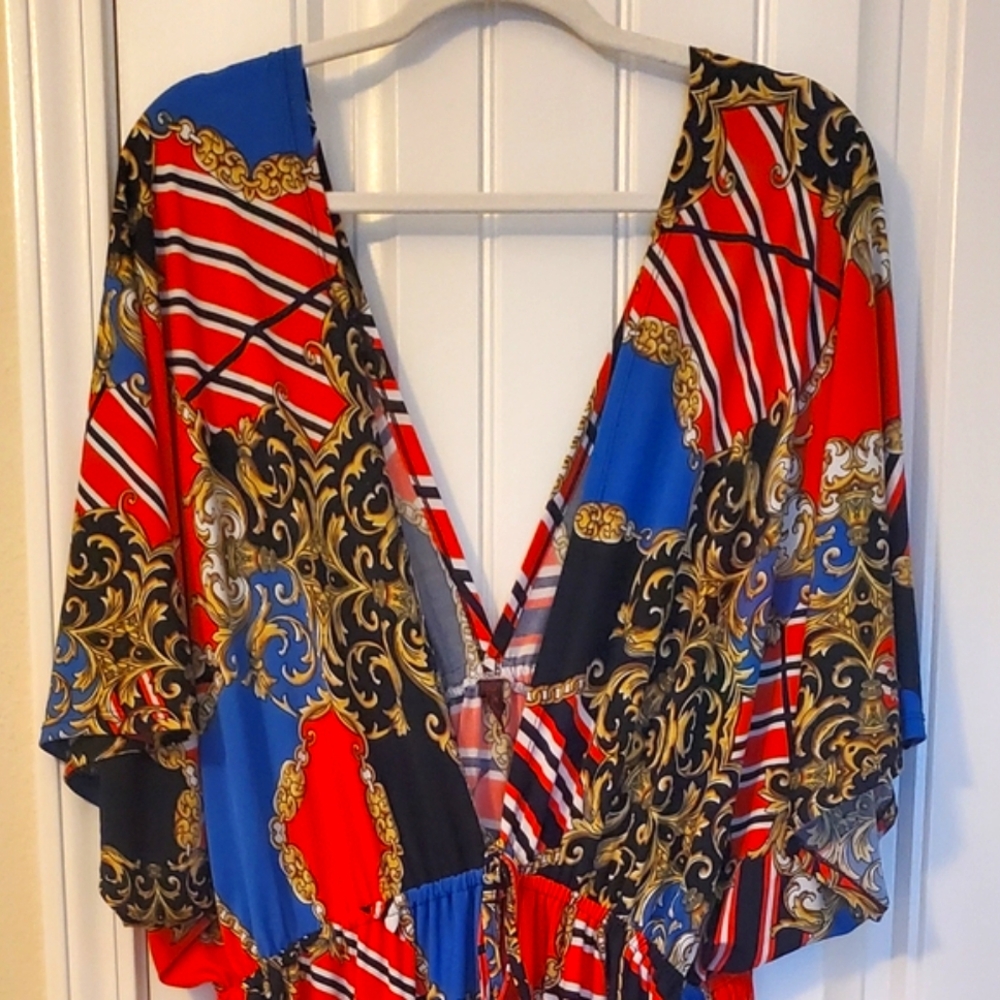 1X-3X BRIGHT NAUTICAL MAXI DRESS PLUS CURVE